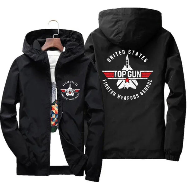 Slim Fit Mens Windbreaker Jacket - Spring Top Gun Fighter Weapons School Pilot Zipper Hooded Coat for Daily Wear